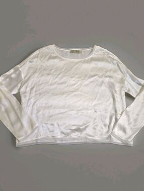 NWT Go by GoSilk 100% Washable Silk Raw Edge Blouse XS White Luxe